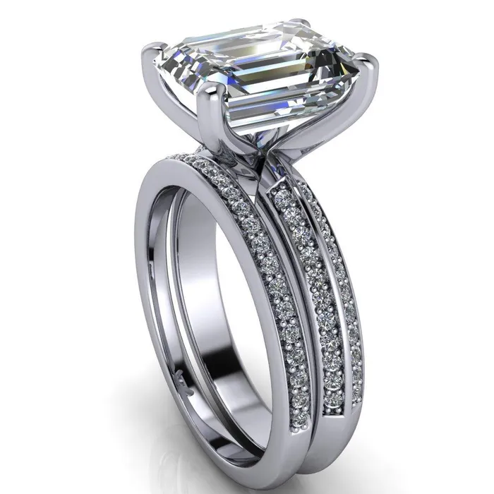 Priscilla Emerald Center Stone 4 Prong Double Channel Shank Engagement Ring Fire Brilliance Rings