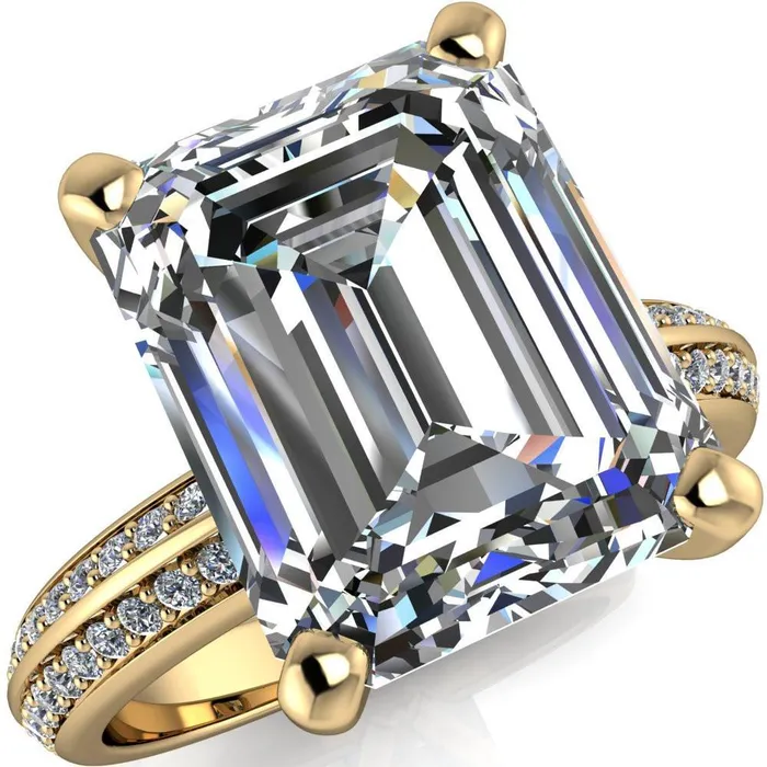 Priscilla Emerald Center Stone 4 Prong Double Channel Shank Engagement Ring Fire Brilliance Rings