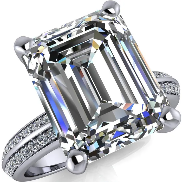 Priscilla Emerald Center Stone 4 Prong Double Channel Shank Engagement Ring Fire Brilliance Rings