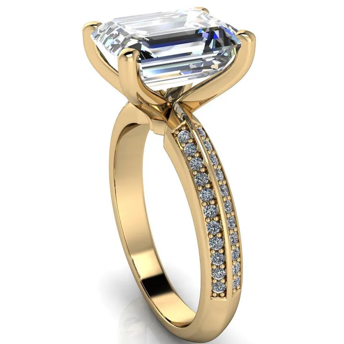 Priscilla Emerald Center Stone 4 Prong Double Channel Shank Engagement Ring Fire Brilliance Rings