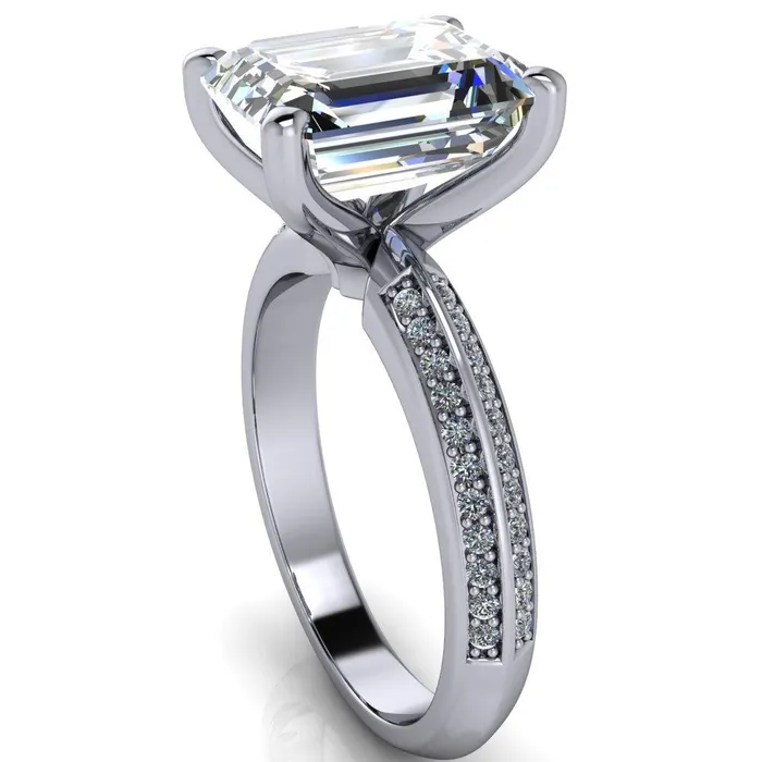 Priscilla Emerald Center Stone 4 Prong Double Channel Shank Engagement Ring Fire Brilliance Rings