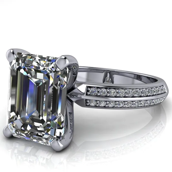 Priscilla Emerald Center Stone 4 Prong Double Channel Shank Engagement Ring Fire Brilliance Rings