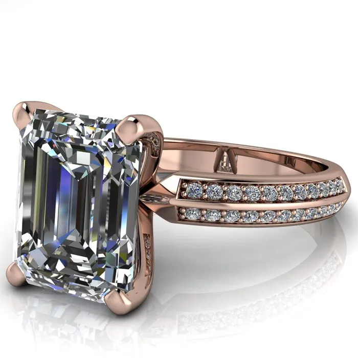 Priscilla Emerald Center Stone 4 Prong Double Channel Shank Engagement Ring Fire Brilliance Rings