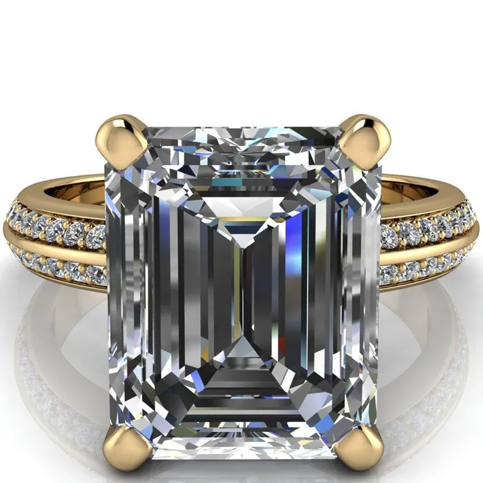 Priscilla Emerald Center Stone 4 Prong Double Channel Shank Engagement Ring Fire Brilliance Rings