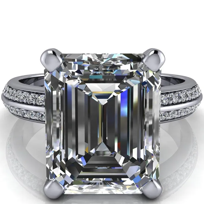 Priscilla Emerald Center Stone 4 Prong Double Channel Shank Engagement Ring Fire Brilliance Rings