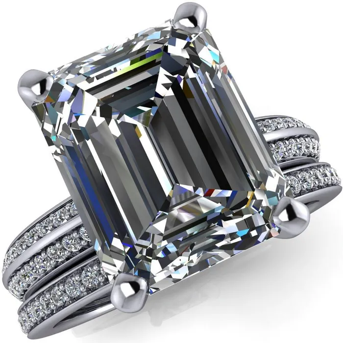 Priscilla Emerald Center Stone 4 Prong Double Channel Shank Engagement Ring Fire Brilliance Rings