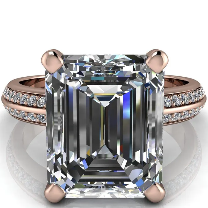 Priscilla Emerald Center Stone 4 Prong Double Channel Shank Engagement Ring Fire Brilliance Rings