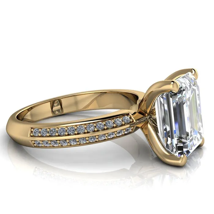 Priscilla Emerald Center Stone 4 Prong Double Channel Shank Engagement Ring Fire Brilliance Rings