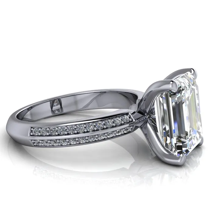 Priscilla Emerald Center Stone 4 Prong Double Channel Shank Engagement Ring Fire Brilliance Rings