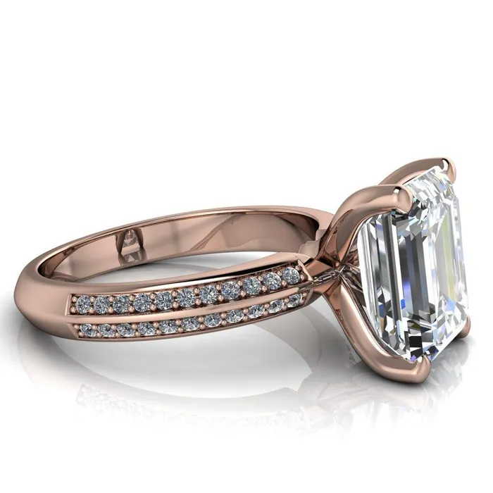 Priscilla Emerald Center Stone 4 Prong Double Channel Shank Engagement Ring Fire Brilliance Rings