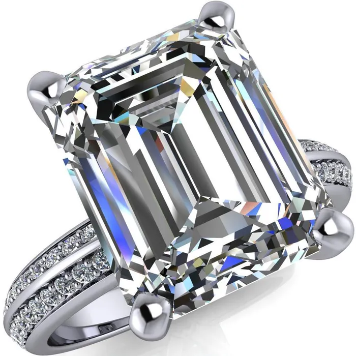 Priscilla Emerald Center Stone 4 Prong Double Channel Shank Engagement Ring Fire Brilliance Rings