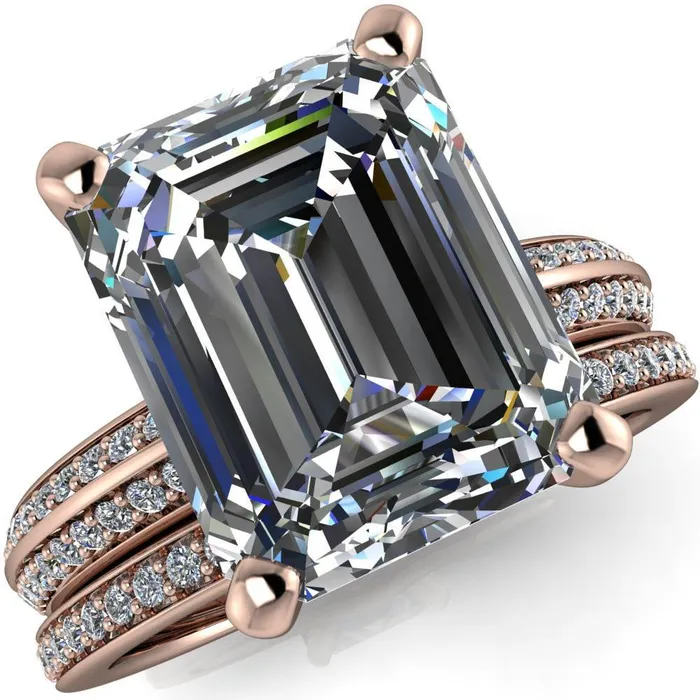 Priscilla Emerald Center Stone 4 Prong Double Channel Shank Engagement Ring Fire Brilliance Rings