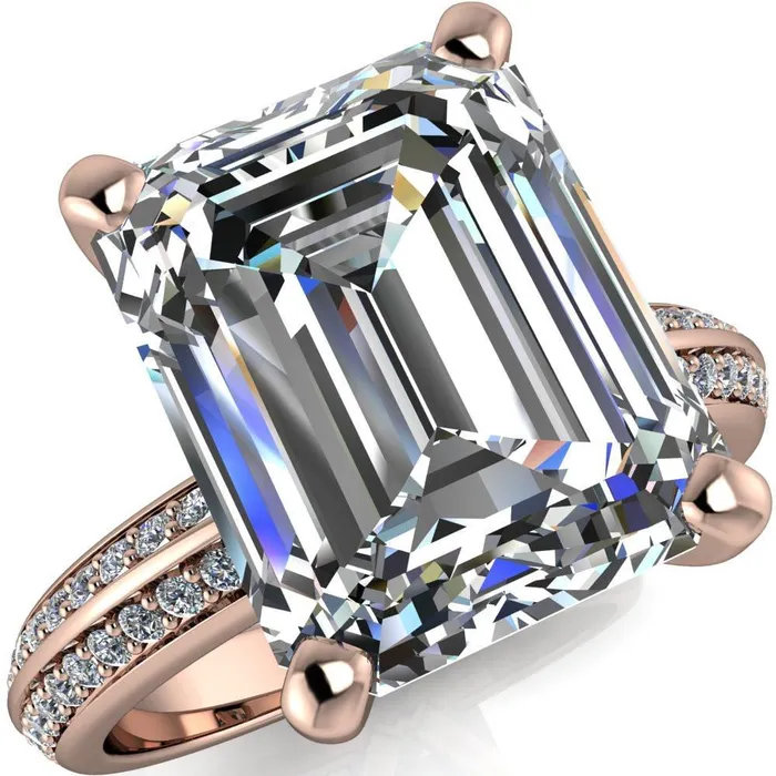 Priscilla Emerald Center Stone 4 Prong Double Channel Shank Engagement Ring Fire Brilliance Rings