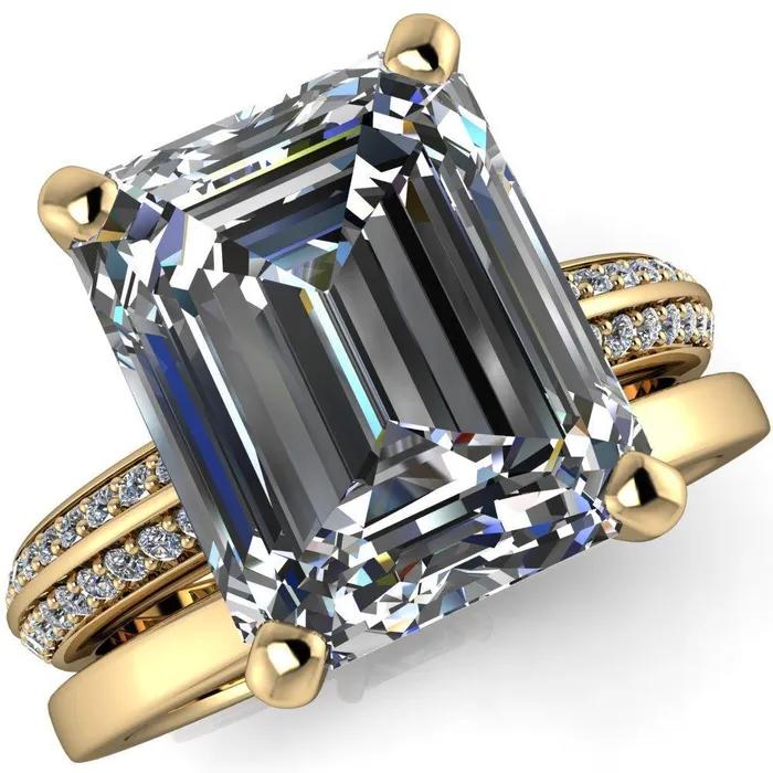 Priscilla Emerald Center Stone 4 Prong Double Channel Shank Engagement Ring Fire Brilliance Rings