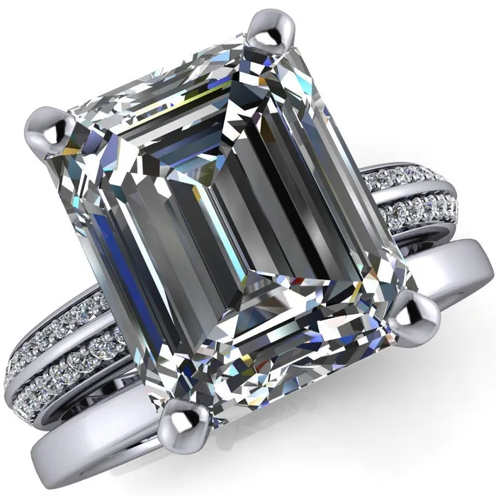 Priscilla Emerald Center Stone 4 Prong Double Channel Shank Engagement Ring Fire Brilliance Rings