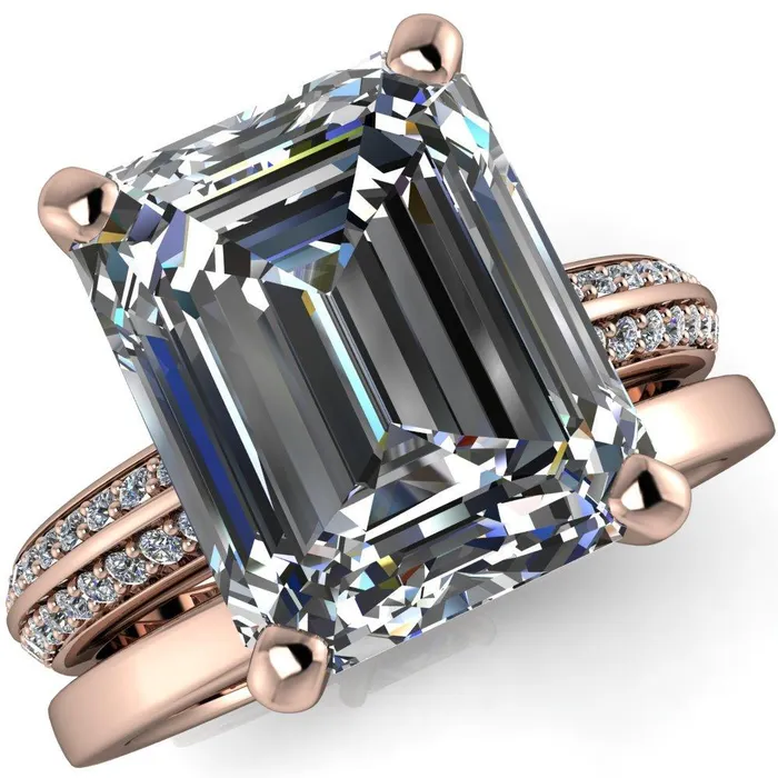 Priscilla Emerald Center Stone 4 Prong Double Channel Shank Engagement Ring Fire Brilliance Rings