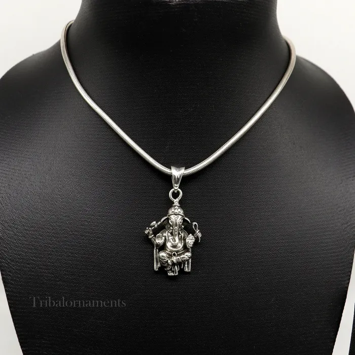 Pure 925 sterling silver handmade gorgeous Idol God Ganesha stylish pendant exclusive customized pendant unisex gifts jewelry ssp972 TRIBAL ORNAMENTS Necklaces
