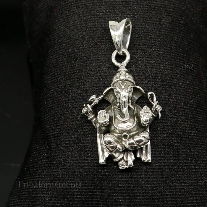 Pure 925 sterling silver handmade gorgeous Idol God Ganesha stylish pendant exclusive customized pendant unisex gifts jewelry ssp972 TRIBAL ORNAMENTS Necklaces