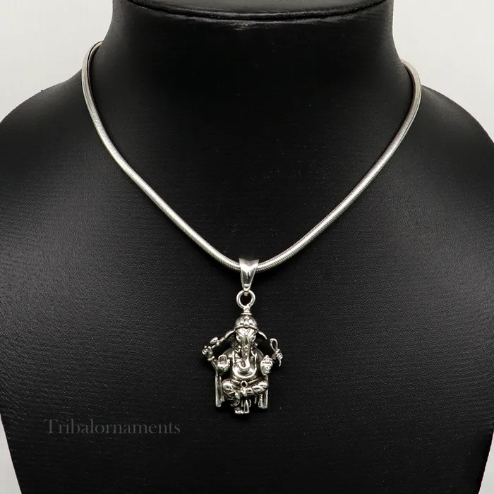 Pure 925 sterling silver handmade gorgeous Idol God Ganesha stylish pendant exclusive customized pendant unisex gifts jewelry ssp972 TRIBAL ORNAMENTS Necklaces