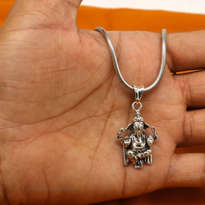 Pure 925 sterling silver handmade gorgeous Idol God Ganesha stylish pendant exclusive customized pendant unisex gifts jewelry ssp972 TRIBAL ORNAMENTS Necklaces