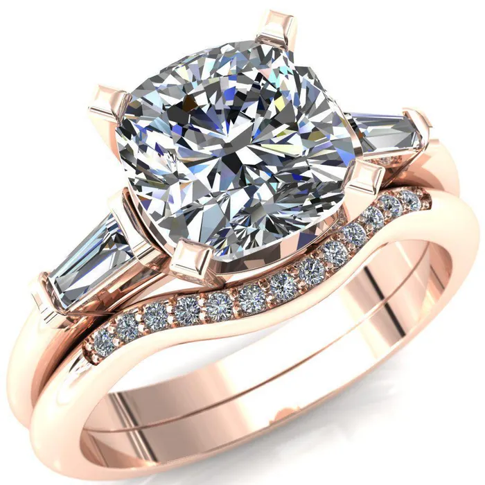 Quinn Cushion Center Stone 4 Prong Single Baguette Diamond Side Ring Fire Brilliance Rings Quinn Cushion Center Stone 4 Prong Single Baguette Diamond Side Ring Fire Brilliance Rings
