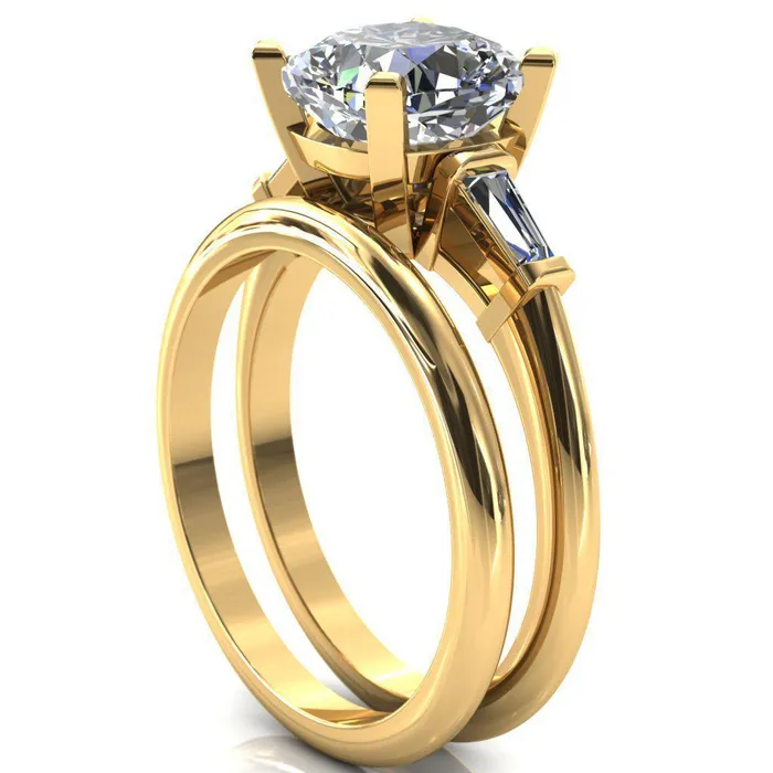 Quinn Cushion Center Stone 4 Prong Single Baguette Diamond Side Ring Fire Brilliance Rings