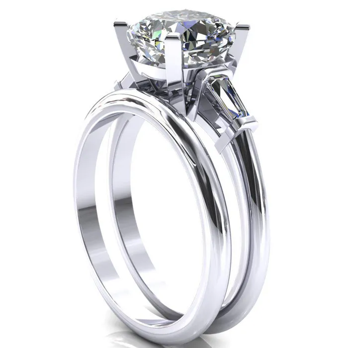 Quinn Cushion Center Stone 4 Prong Single Baguette Diamond Side Ring Fire Brilliance Rings