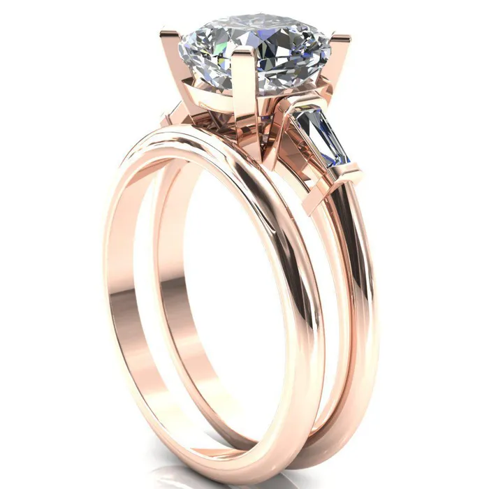 Quinn Cushion Center Stone 4 Prong Single Baguette Diamond Side Ring Fire Brilliance Rings