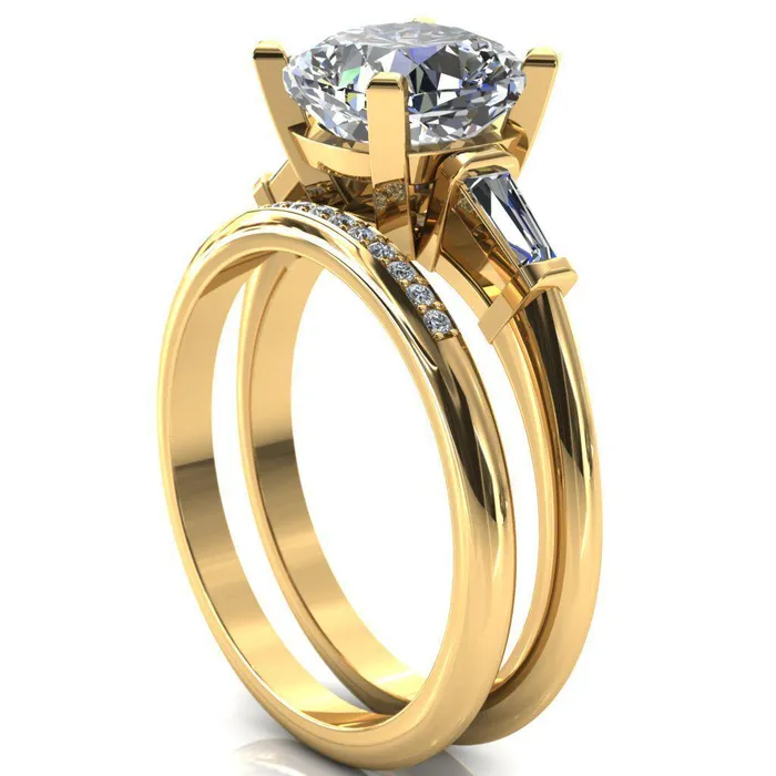 Quinn Cushion Center Stone 4 Prong Single Baguette Diamond Side Ring Fire Brilliance Rings