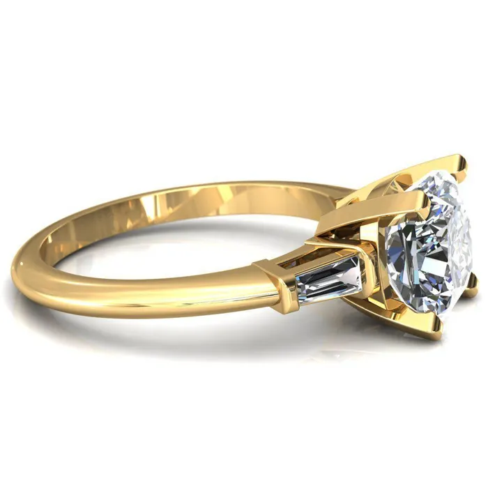 Quinn Cushion Center Stone 4 Prong Single Baguette Diamond Side Ring Fire Brilliance Rings