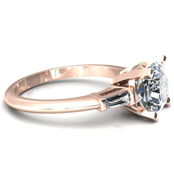 Quinn Cushion Center Stone 4 Prong Single Baguette Diamond Side Ring Fire Brilliance Rings