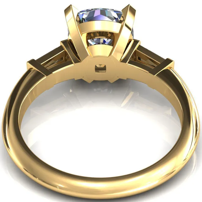 Quinn Cushion Center Stone 4 Prong Single Baguette Diamond Side Ring Fire Brilliance Rings
