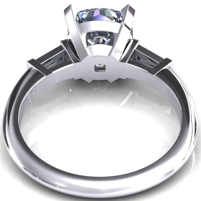 Quinn Cushion Center Stone 4 Prong Single Baguette Diamond Side Ring Fire Brilliance Rings