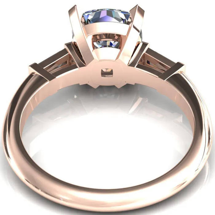 Quinn Cushion Center Stone 4 Prong Single Baguette Diamond Side Ring Fire Brilliance Rings
