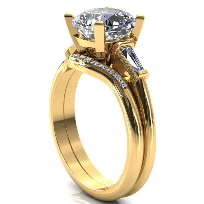 Quinn Cushion Center Stone 4 Prong Single Baguette Diamond Side Ring Fire Brilliance Rings