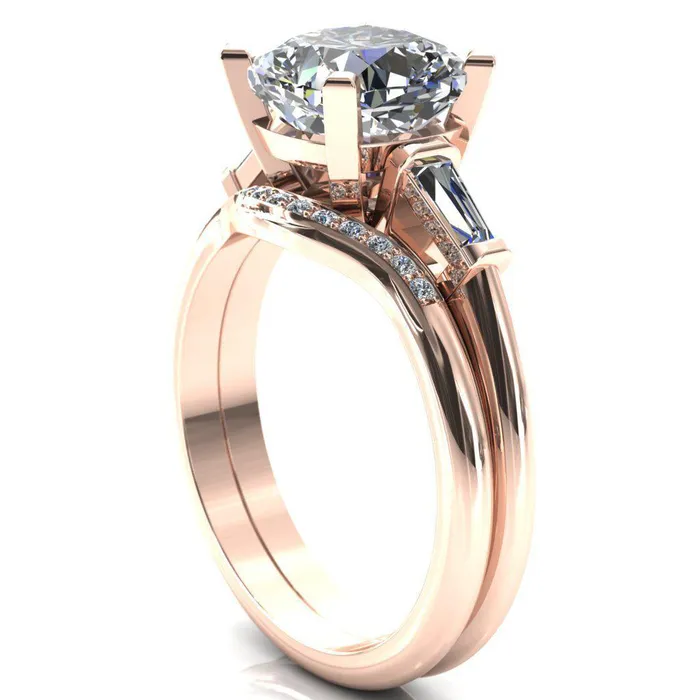 Quinn Cushion Center Stone 4 Prong Single Baguette Diamond Side Ring Fire Brilliance Rings
