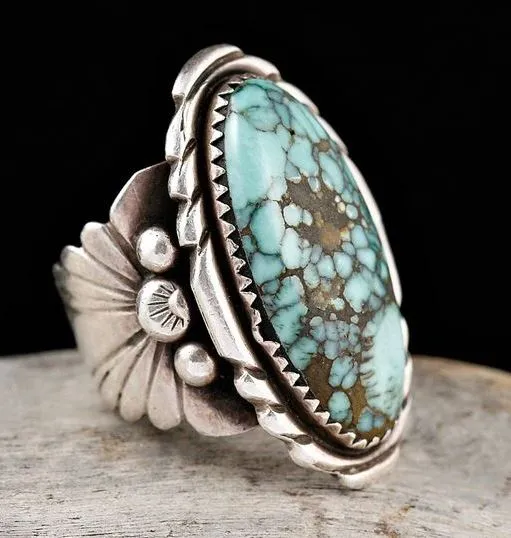 R175 Silver Turquoise Crackle Stone Ring alice Rings