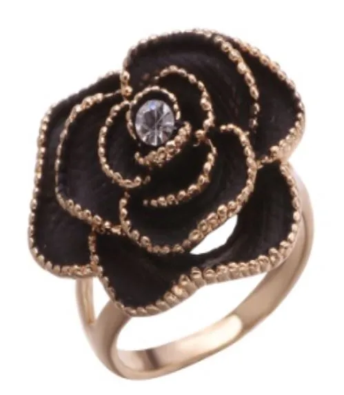 R231 Gold Black Enamel Rose Ring alice Rings