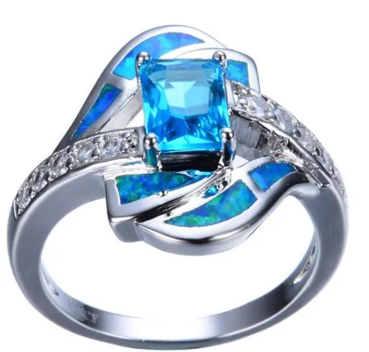 R494 Silver Blue Gemstone Glitter Ring polly Rings