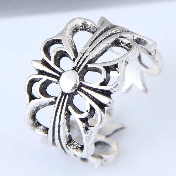 Rings 01 TR05 Silver Decorated Cross Design Toe Ring