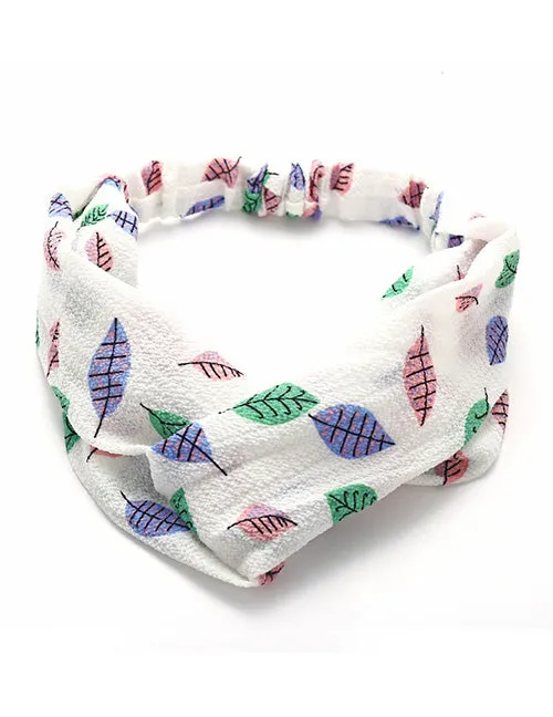 Rings 02 H372 White Leaf Pattern Head Band