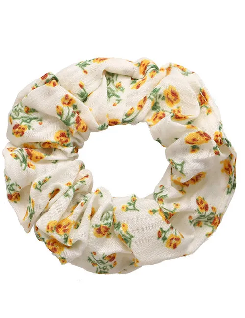 Rings 02 H758 White Yellow Flowers Hair Scrunchie