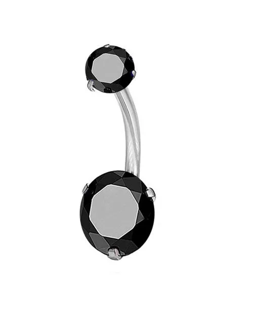 Rings 02 P116 Silver Black Rhinestone Belly Button Ring