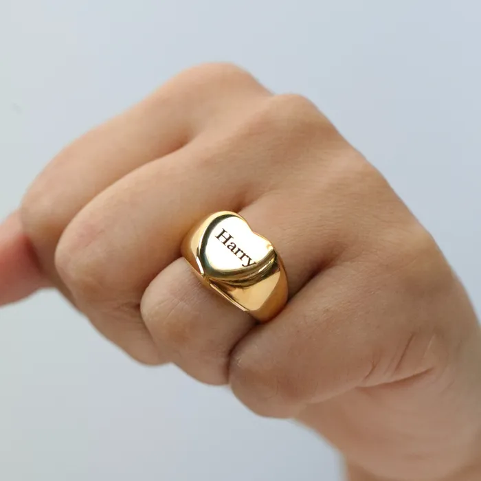 Rings 18K GoldFilled Personalized Ring Custom Engraved Heart Name Ring Jewelvers Rings 18K GoldFilled Personalized Ring Custom Engraved Heart Name Ring Jewelvers