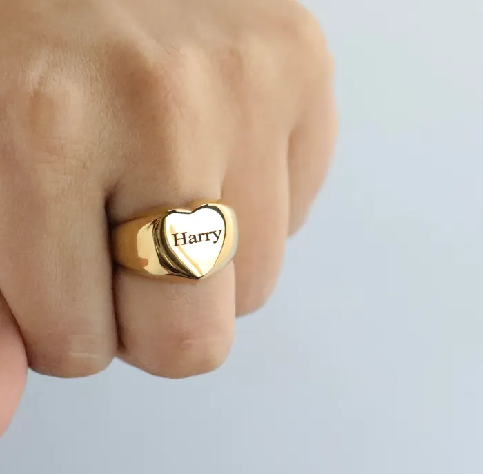 Rings 18K GoldFilled Personalized Ring Custom Engraved Heart Name Ring Jewelvers