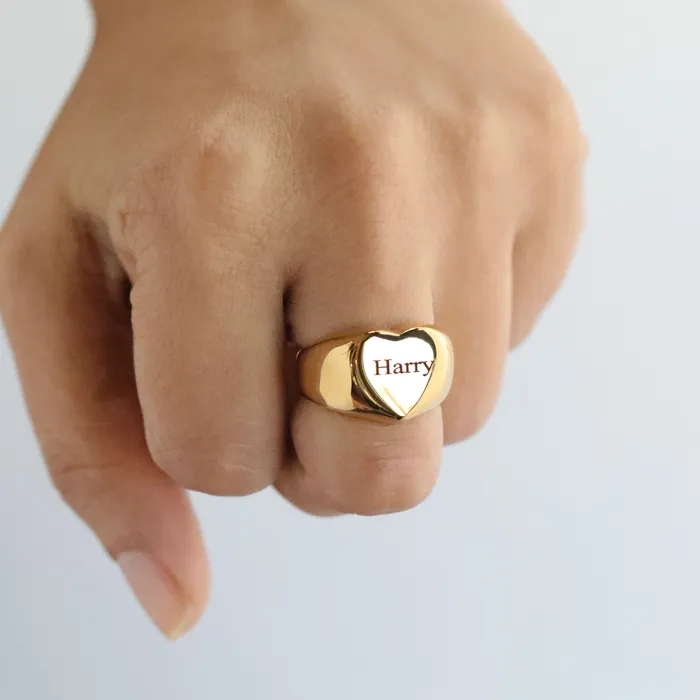 Rings 18K GoldFilled Personalized Ring Custom Engraved Heart Name Ring Jewelvers