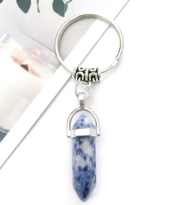 Rings alice K148 Silver Blue and Gray Pattern Natural Stone Keychain