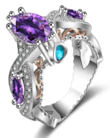 Rings alice R169 Silver Multi Rhinestone Purple Gemstone Gold Accent Ring