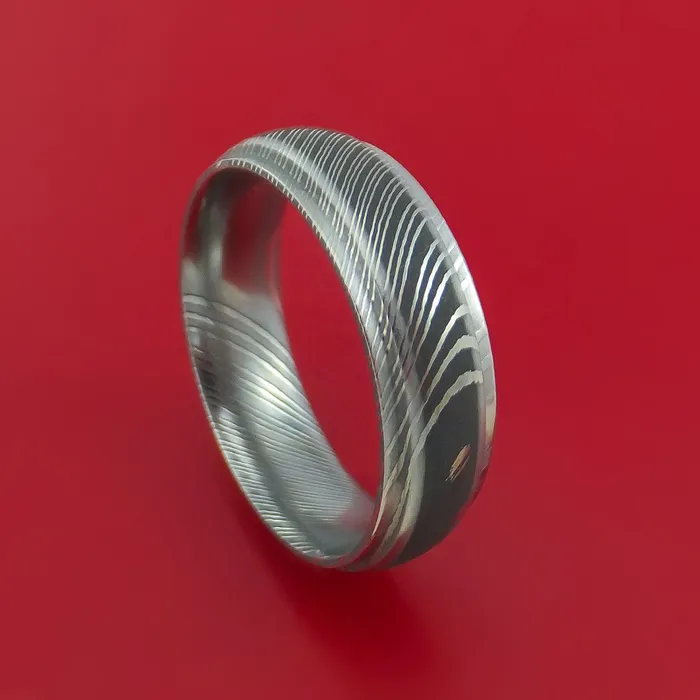 Rings Damascus Steel Ring Wedding Band Two Tone Finish Genuine Craftsmanship Lashbrook