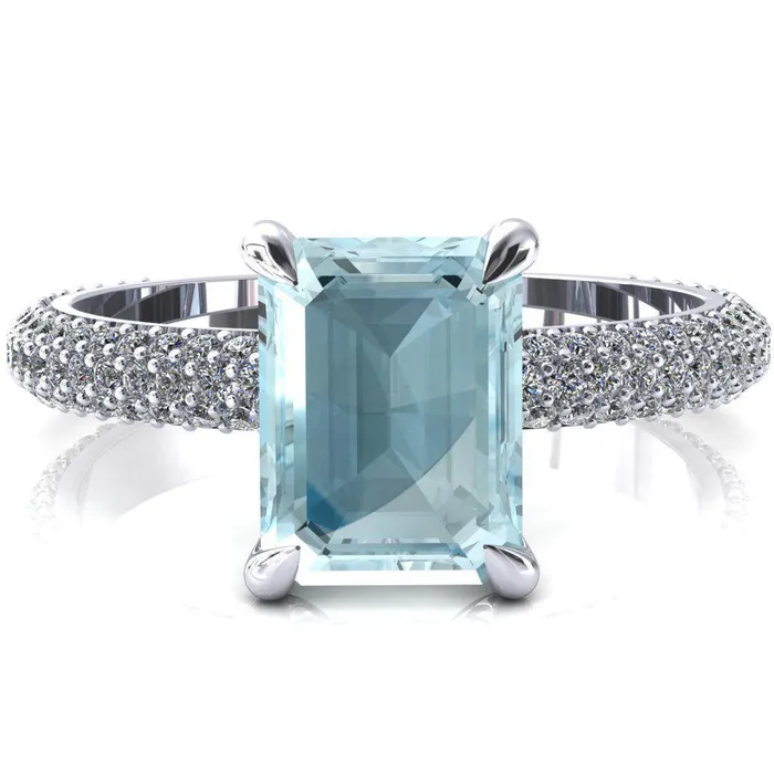 Rings Elley Emerald Aqua Blue Spinel 4 Claw Prong Diamond Accent Engagement Ring Fire Brilliance 